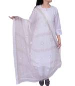 Ada Hand Embroidered White Chiffon Lucknowi Chikankari Dupatta - A525510
