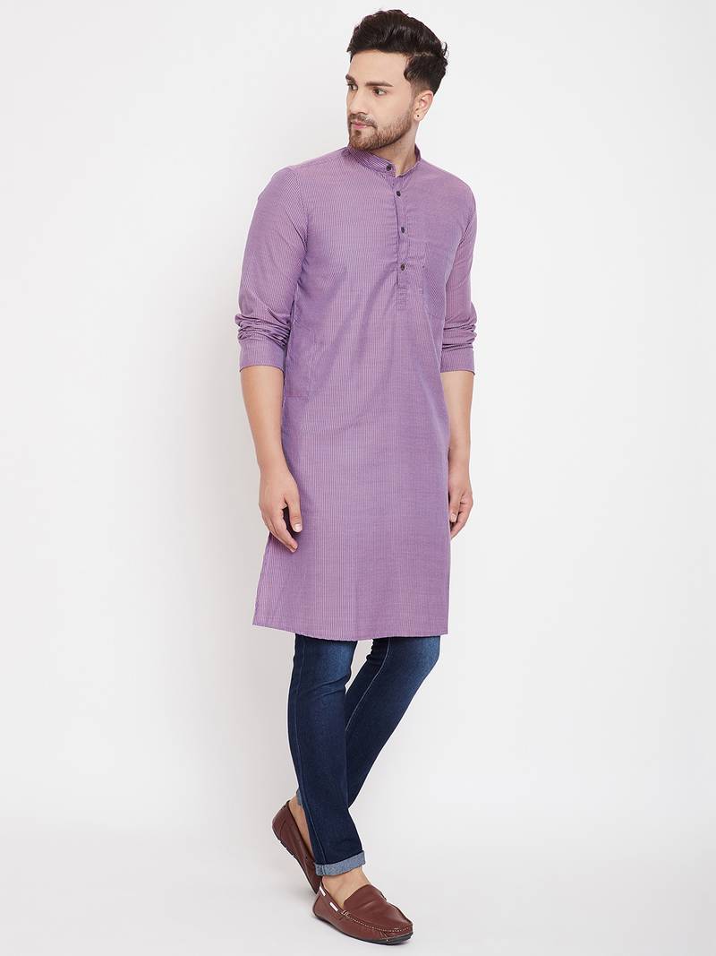 Purple plain pure cotton menkurtas even 3335905