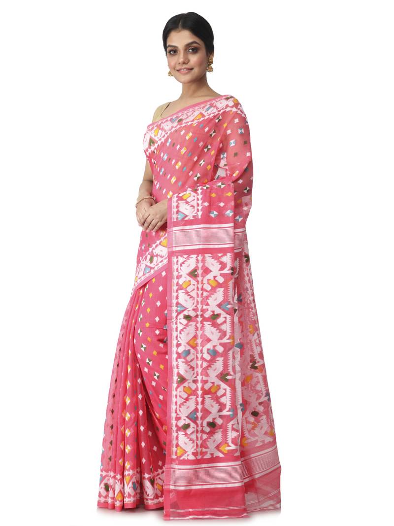 pink hand woven cotton jamdani sarees
