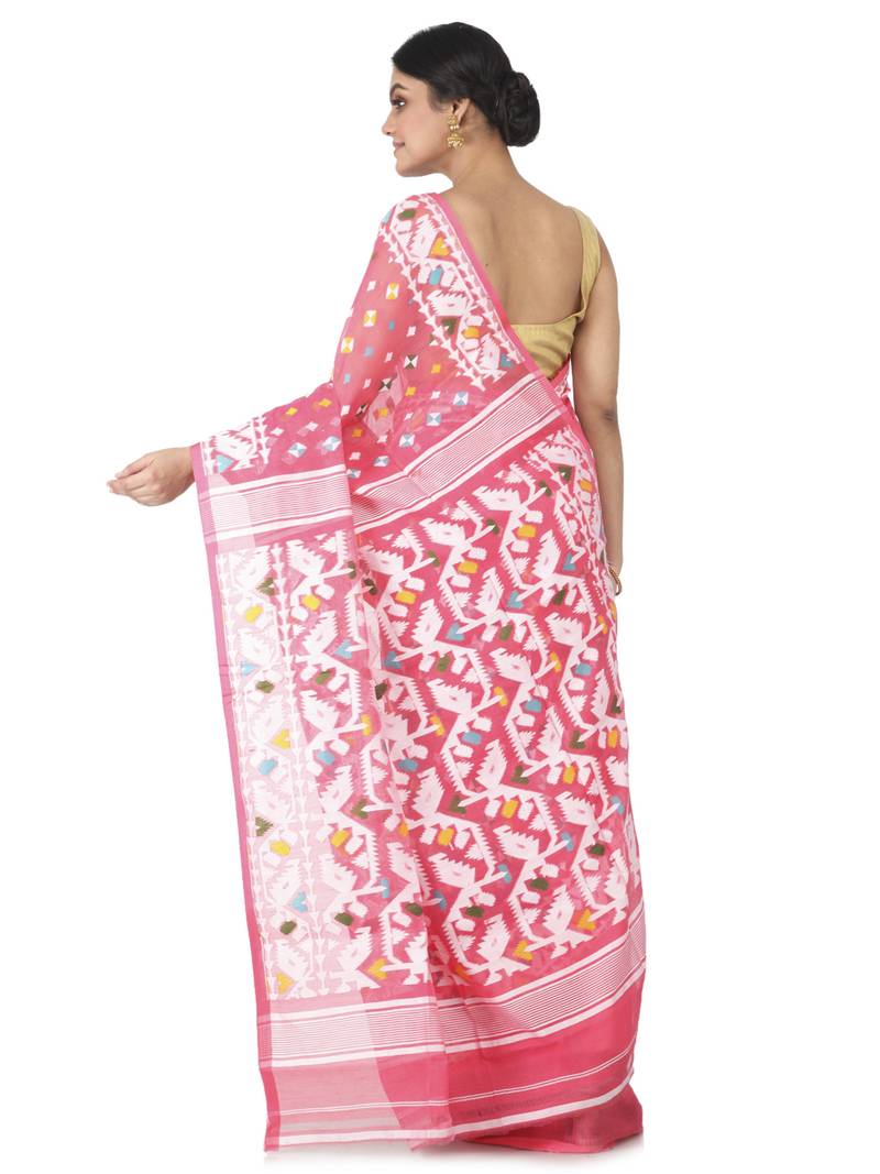 pink hand woven cotton jamdani sarees