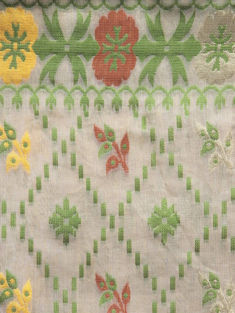 Beige Hand Woven Cotton Jamdani Sarees Without Blouse