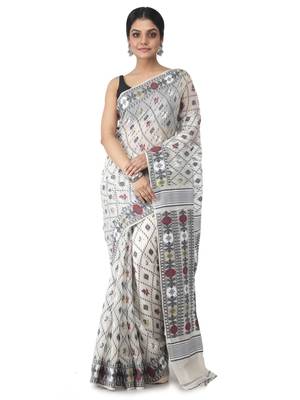 white hand woven cotton jamdani sarees 1