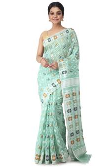 Multicolor Hand Woven Cotton Jamdani Sarees Without Blouse
