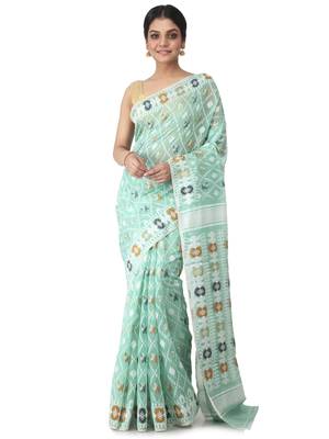 Multicolor Hand Woven Cotton Jamdani Sarees Without Blouse 1