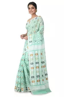 Multicolor Hand Woven Cotton Jamdani Sarees Without Blouse