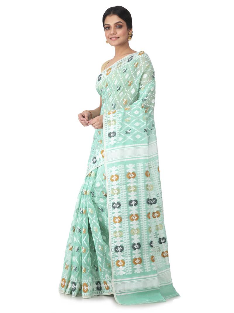 Multicolor Hand Woven Cotton Jamdani Sarees Without Blouse