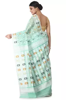 Multicolor Hand Woven Cotton Jamdani Sarees Without Blouse