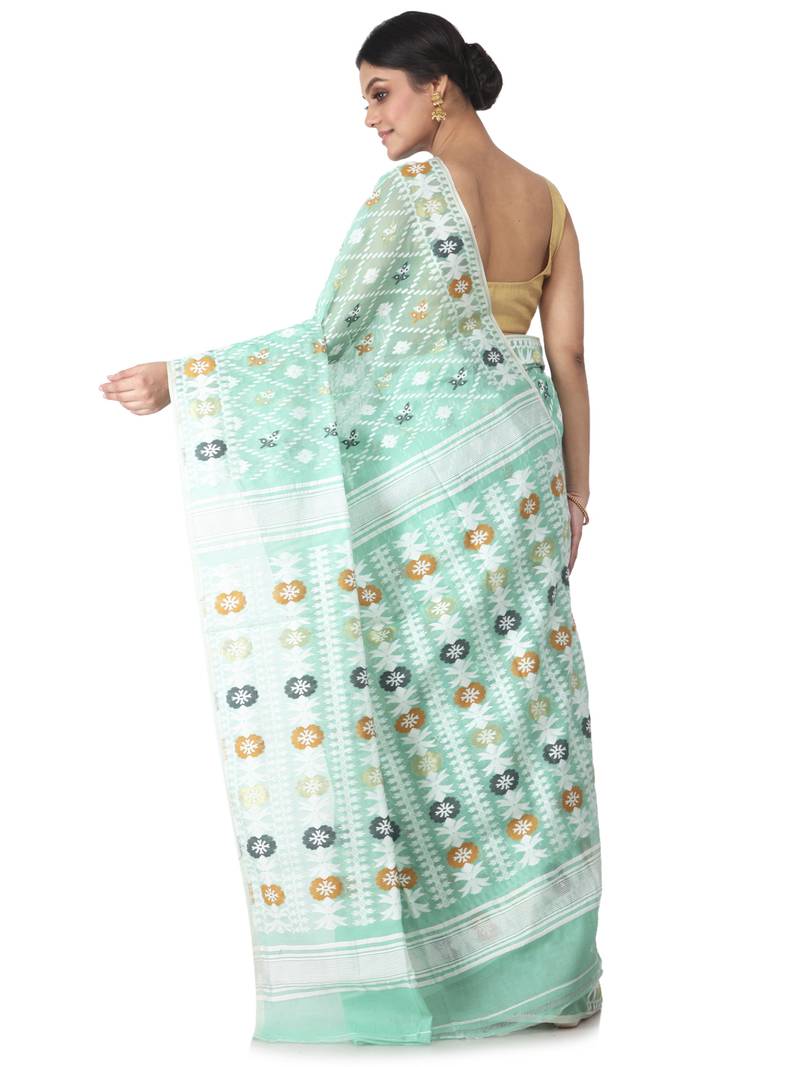 Multicolor Hand Woven Cotton Jamdani Sarees Without Blouse