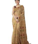 beige hand woven cotton jamdani sarees