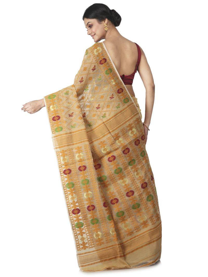 beige hand woven cotton jamdani sarees