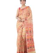 Beige Hand Woven Cotton Jamdani Sarees Without Blouse