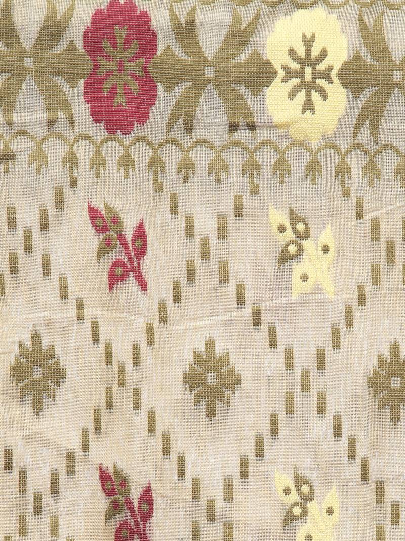 Beige Hand Woven Cotton Jamdani Sarees Without Blouse