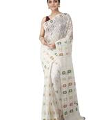 White Hand Woven Cotton Jamdani Sarees Without Blouse