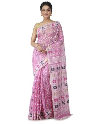 pink hand woven cotton jamdani sarees 1