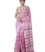pink hand woven cotton jamdani sarees