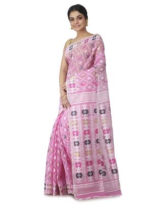 pink hand woven cotton jamdani sarees 2