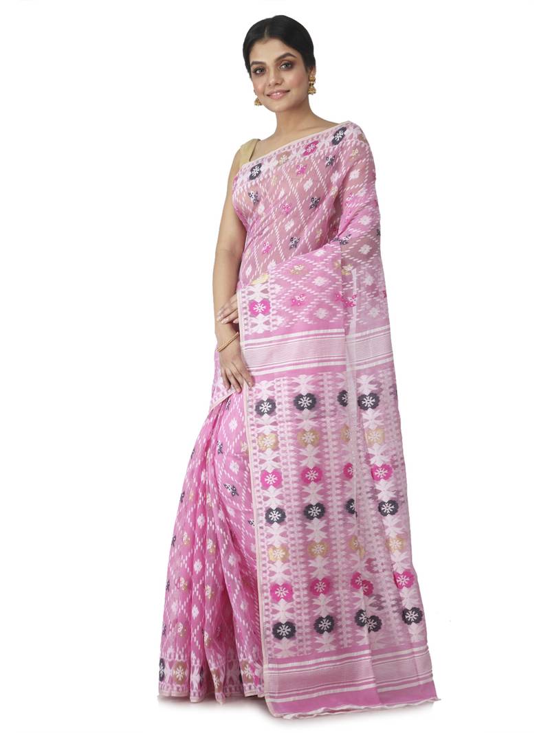 pink hand woven cotton jamdani sarees