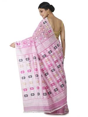 pink hand woven cotton jamdani sarees 3