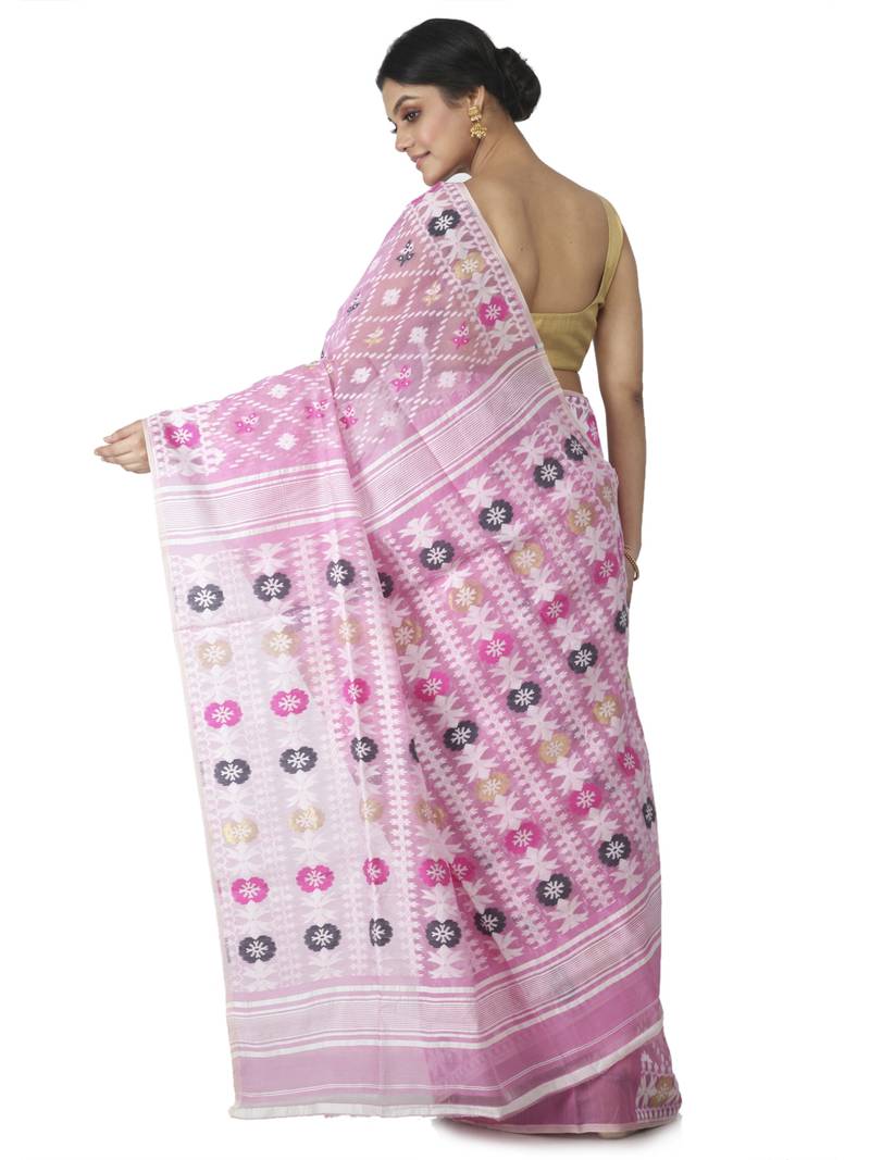 pink hand woven cotton jamdani sarees