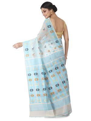 White Hand Woven Cotton Jamdani Sarees Without Blouse 3