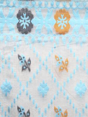 White Hand Woven Cotton Jamdani Sarees Without Blouse 4