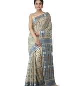 Beige Hand Woven Cotton Jamdani Sarees Without Blouse