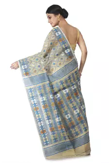 Beige Hand Woven Cotton Jamdani Sarees Without Blouse