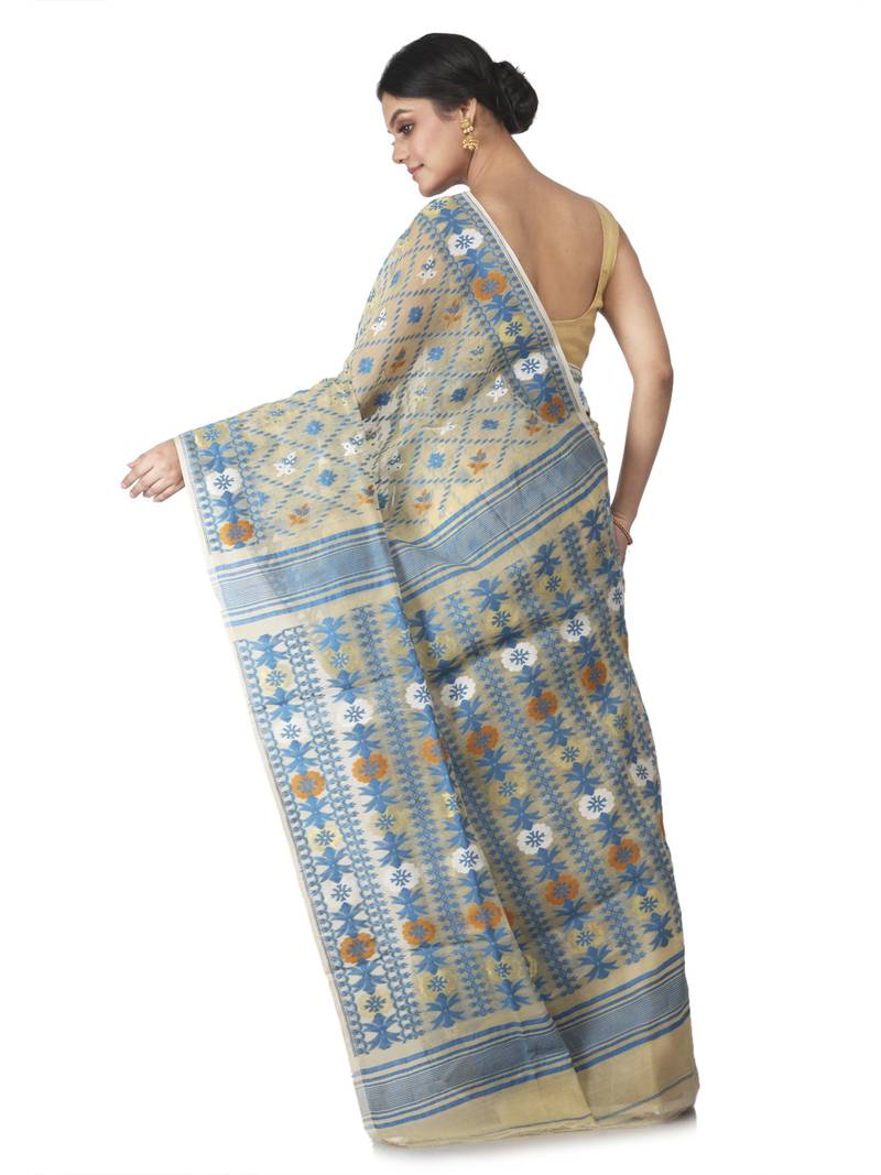 Beige Hand Woven Cotton Jamdani Sarees Without Blouse