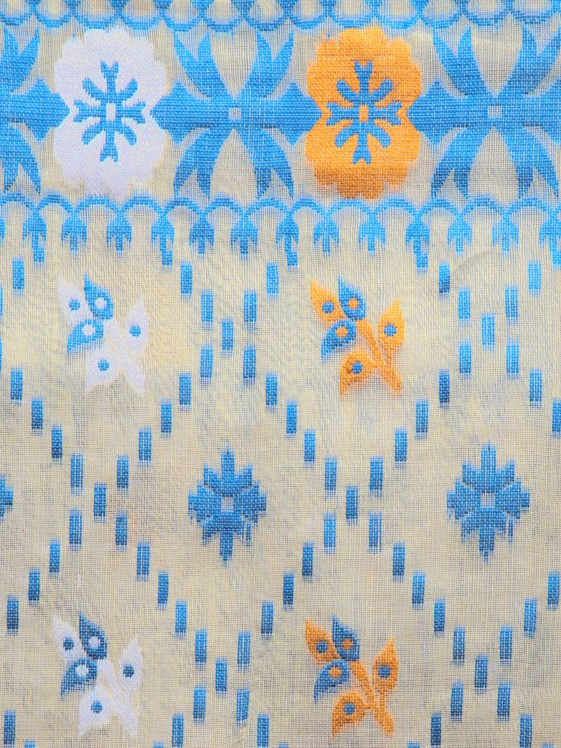 Beige Hand Woven Cotton Jamdani Sarees Without Blouse