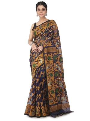 blue hand woven cotton jamdani sarees 1