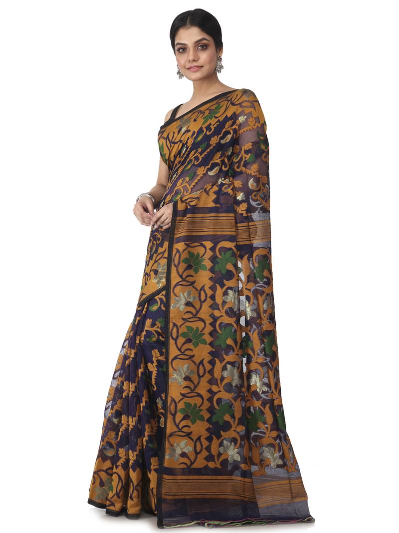 blue hand woven cotton jamdani sarees