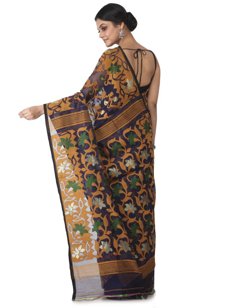 blue hand woven cotton jamdani sarees