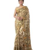 beige hand woven cotton jamdani sarees