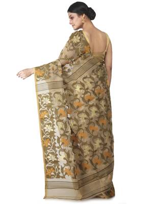 beige hand woven cotton jamdani sarees 3