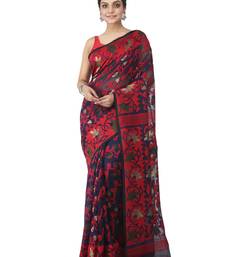 Blue Hand Woven Cotton Jamdani Sarees Without Blouse