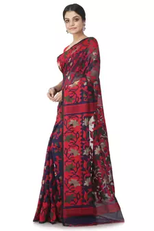 Blue Hand Woven Cotton Jamdani Sarees Without Blouse
