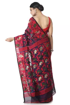 Blue Hand Woven Cotton Jamdani Sarees Without Blouse