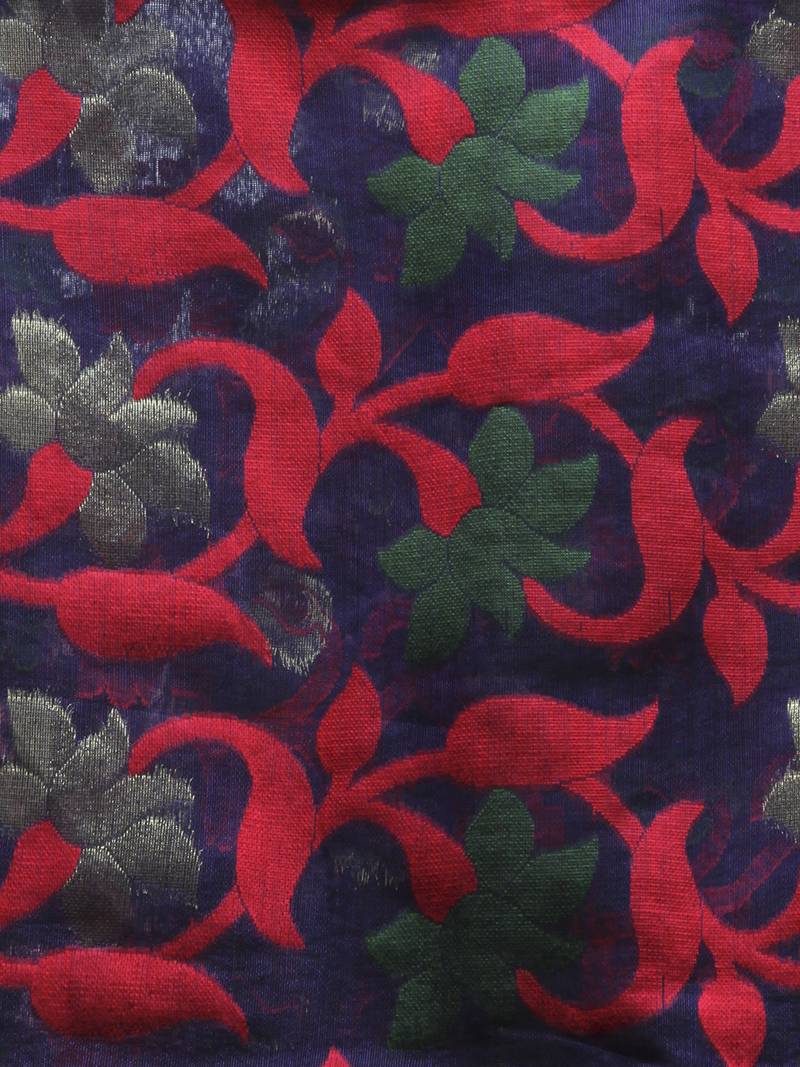 Blue Hand Woven Cotton Jamdani Sarees Without Blouse