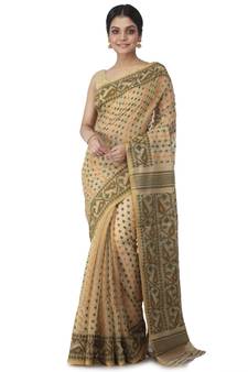 beige hand woven cotton jamdani sarees