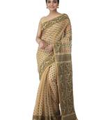 Beige Hand Woven Cotton Jamdani Sarees Without Blouse