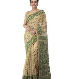 Beige Hand Woven Cotton Jamdani Sarees Without Blouse