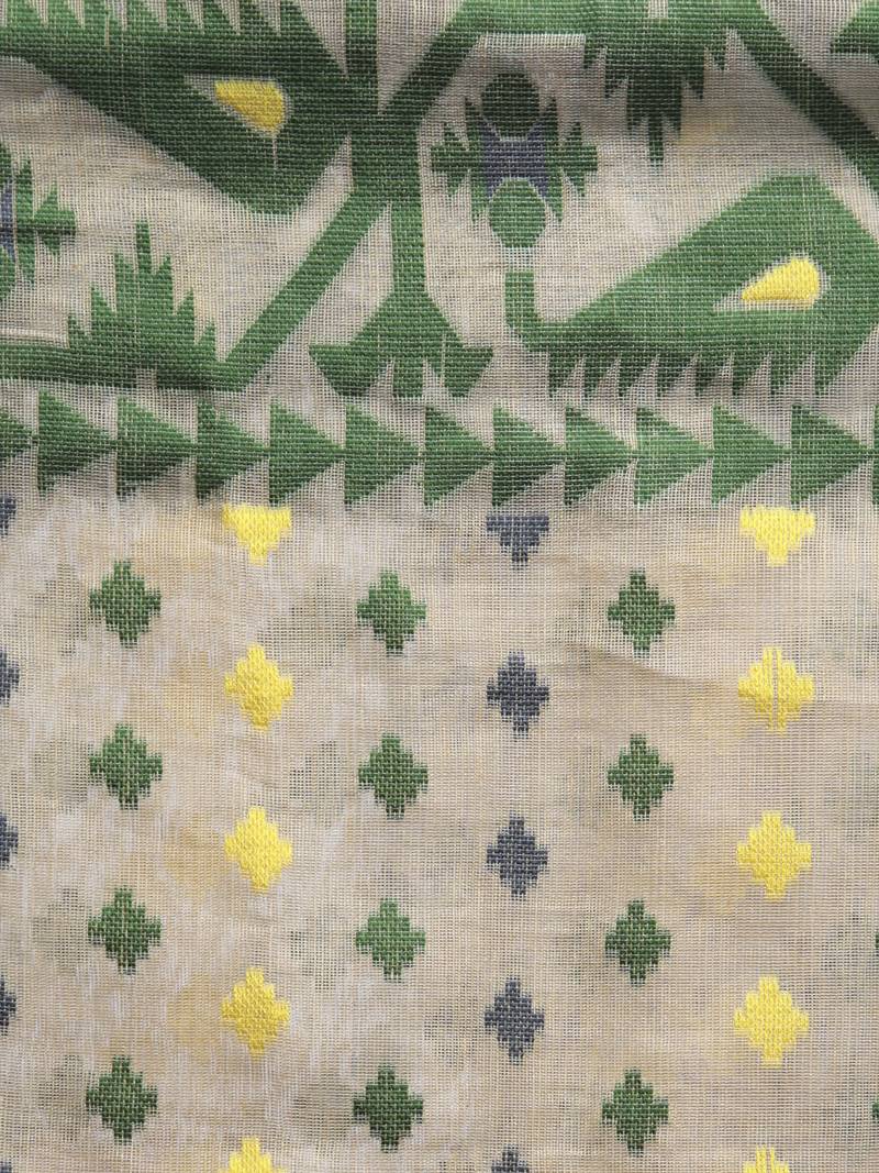 Beige Hand Woven Cotton Jamdani Sarees Without Blouse