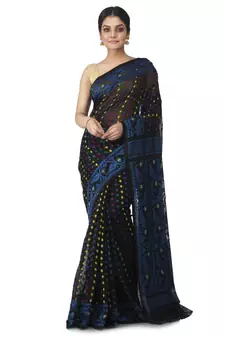black hand woven cotton jamdani sarees