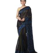 Black Hand Woven Cotton Jamdani Sarees Without Blouse