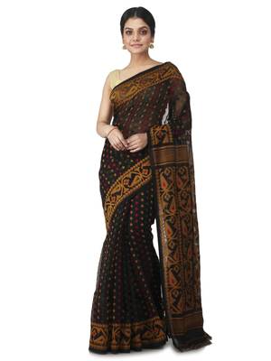 black hand woven cotton jamdani sarees 1