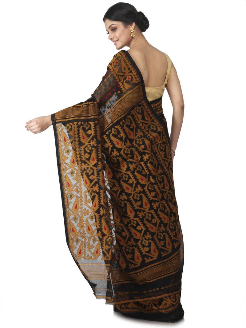 black hand woven cotton jamdani sarees