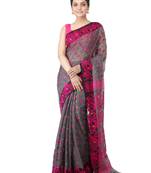 Grey Hand Woven Cotton Jamdani Sarees Without Blouse