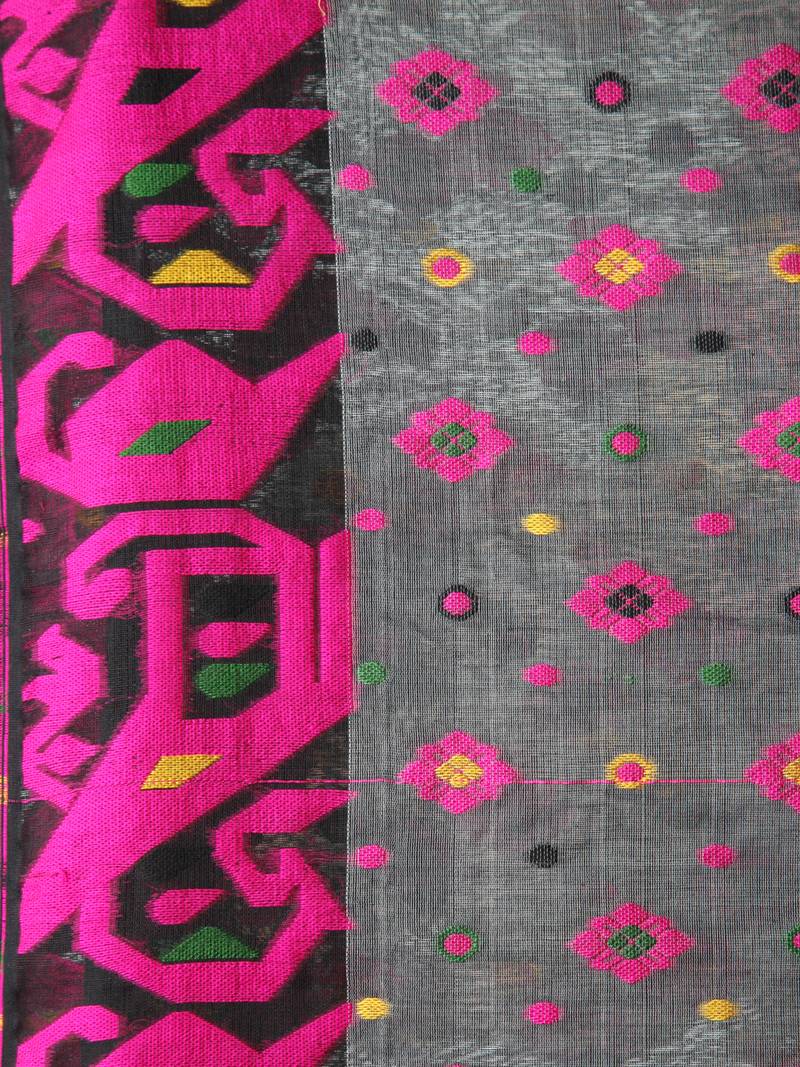 Grey Hand Woven Cotton Jamdani Sarees Without Blouse