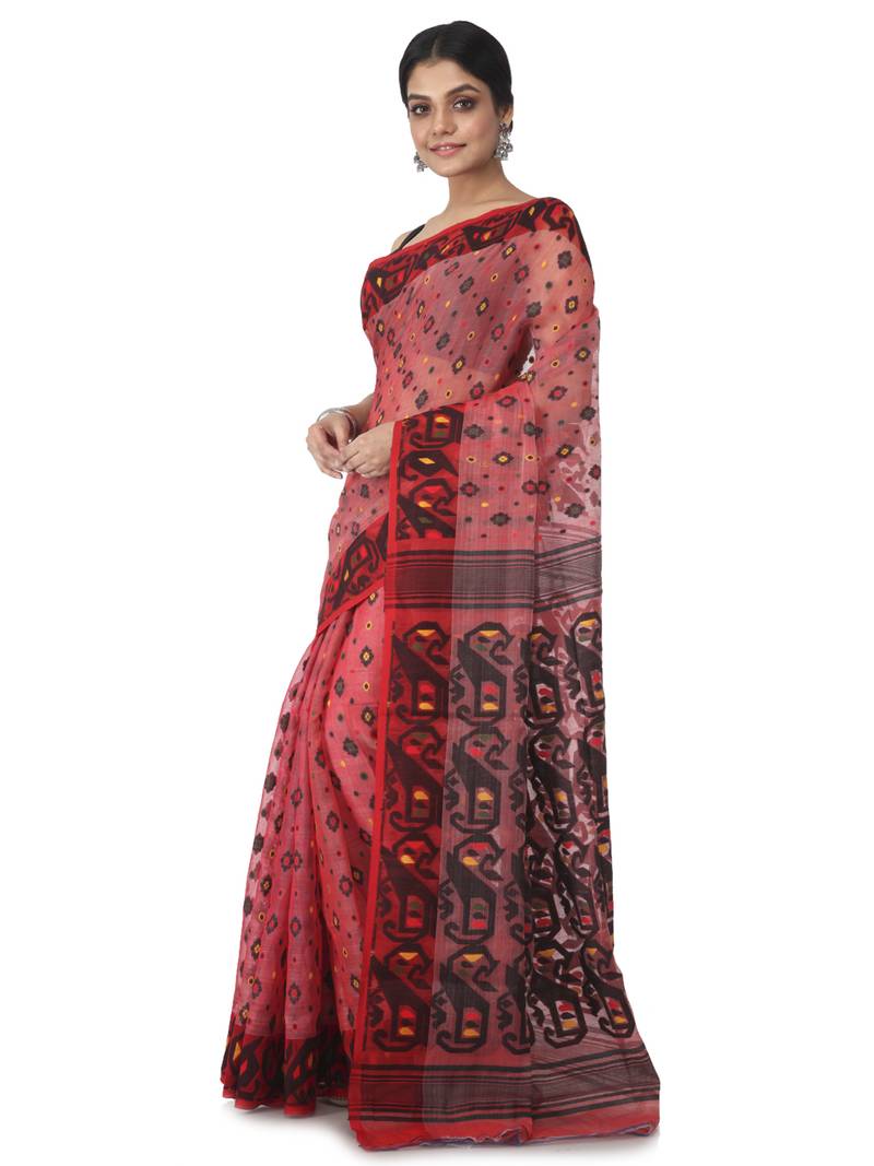 Multicolor Hand Woven Cotton Jamdani Sarees Without Blouse