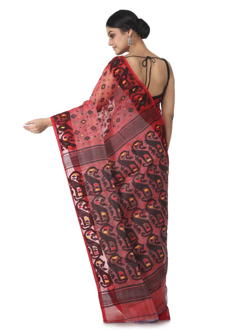 Multicolor Hand Woven Cotton Jamdani Sarees Without Blouse